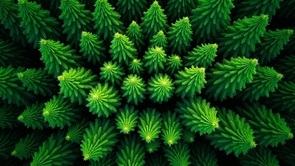 Aerial view of a dense forest canopy with various shades of green tree tops