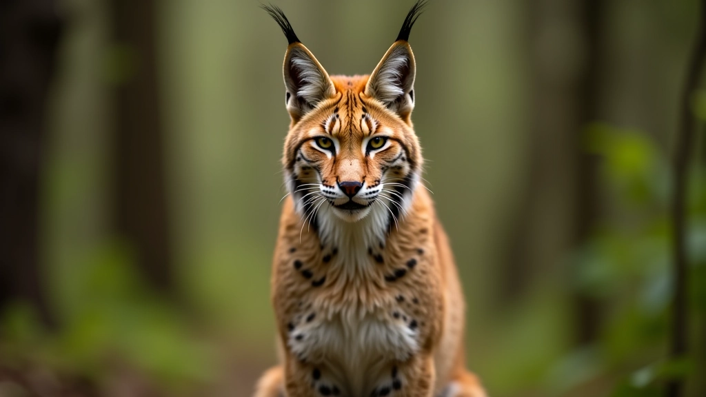 Lynx in natural forest habitat, alert posture among trees